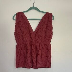 NWT Chic Sleeveless Eyelet Blouse - Burgundy